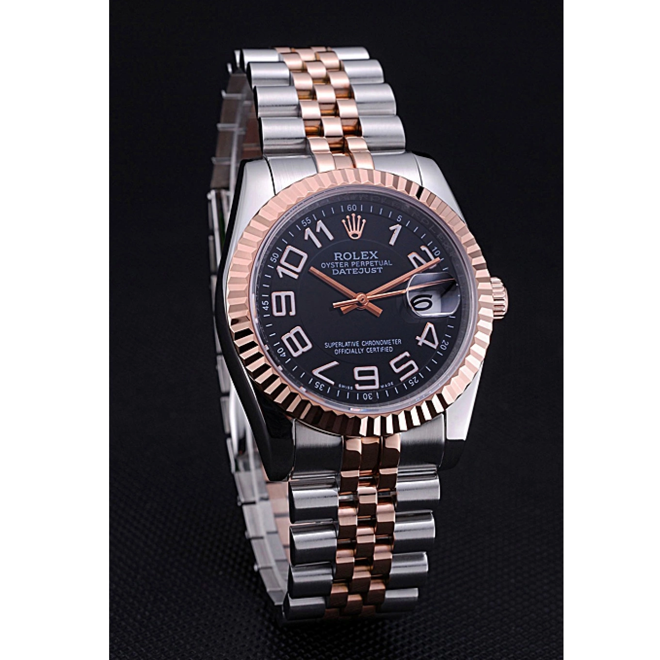 Best AAA Replica Sites Dial Steel and Black Rolex 622545 Bracelet DateJust Stainless Gold 0607